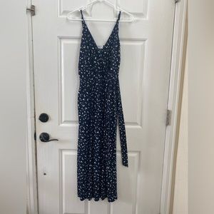 Navy pant suit with tie waist